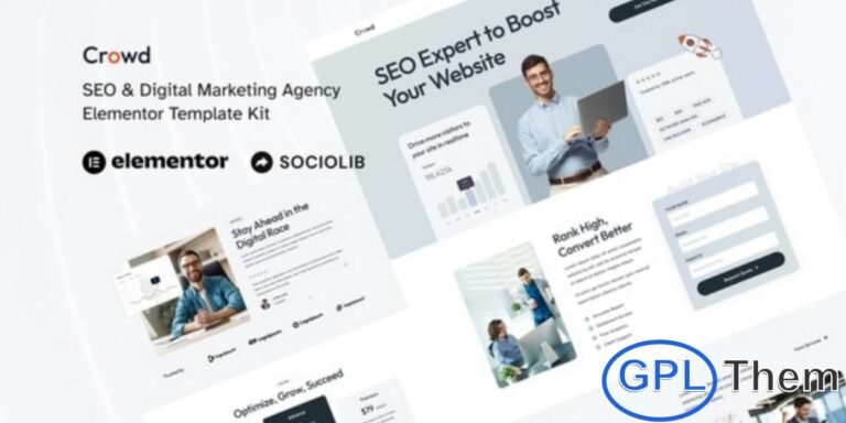 Crowd – SEO & Digital Marketing Agency Elementor Template Kit Crowd is a modern and versatile Elementor Template Kit designed for SEO agencies, digital marketing firms, social media agencies, and eCommerce marketing businesses. Built with Elementor Page Builder, this kit makes it easy to create a professional, responsive, and visually appealing website without any coding.