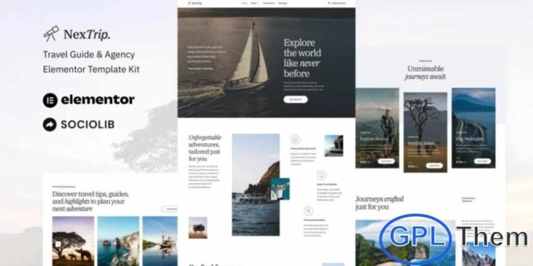 NextTrip – Travel Guide & Agency Elementor Template Kit NextTrip is a modern and visually captivating Elementor Template Kit designed for building professional Travel Guide and Travel Agency websites on WordPress. Ideal for travel agencies, tour operators, adventure clubs, holiday planners, and destination guides, this kit offers a clean yet creative dark-style design that enhances user engagement.
