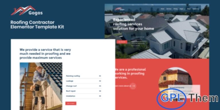 Gogos – Roofing Contractor Elementor Template Kit Gogos is a modern and fully responsive Elementor Template Kit designed for roofing contractors, construction services, and related businesses. Featuring a clean and contemporary design with a polished color palette, Gogos makes it easy to create a professional website that showcases your services, projects, and company profile.