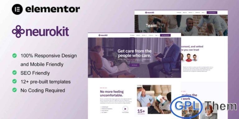 Neurokit – Mental Health & Therapy Elementor Template Kit Neurokit is a professionally designed Elementor Pro Template Kit created specifically for mental health professionals, therapy services, and wellness-focused websites. Featuring 12+ modern, clean, and thoughtfully crafted templates, this kit allows you to build a compassionate and professional online presence with ease.