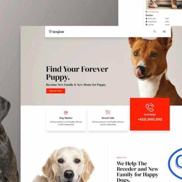 NeuFam – Dog Breeder & Kennel Club Elementor Template Kit NeuFam is a modern and beautifully crafted Elementor Template Kit designed for dog breeders, kennel clubs, pet shelters, and animal rescue organizations. Featuring 12 professionally built layout templates, this kit offers a clean, engaging, and pet-friendly design ideal for showcasing dog breeds, services, adoption details, and kennel profiles.