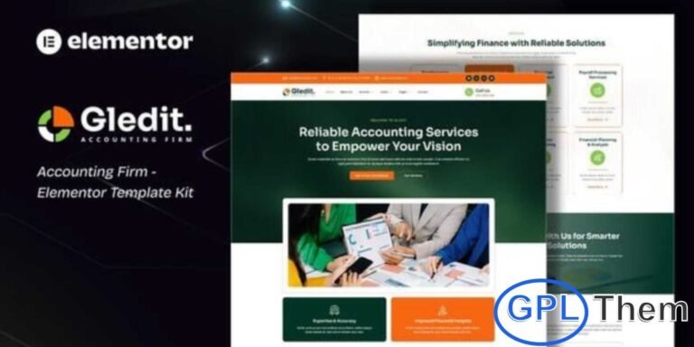 Gledit – Accounting Firm Elementor Template Kit Gledit is a modern and professional Elementor Template Kit designed specifically for accounting firms, financial advisors, and consultancy businesses. Featuring a clean, creative design and a 100% fully responsive layout, Gledit allows you to build a professional website quickly and efficiently.