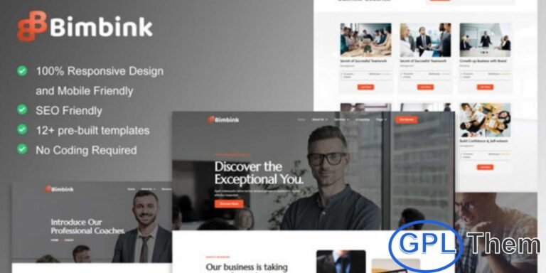 Bimbink – Business Coach & Consulting Elementor Template Kit Bimbink is a modern and professional Elementor Template Kit crafted specifically for business coaches, consultants, mentors, trainers, speakers, and educators. With its clean layout and polished design, this kit helps you build a high-impact online presence that showcases your expertise and services.