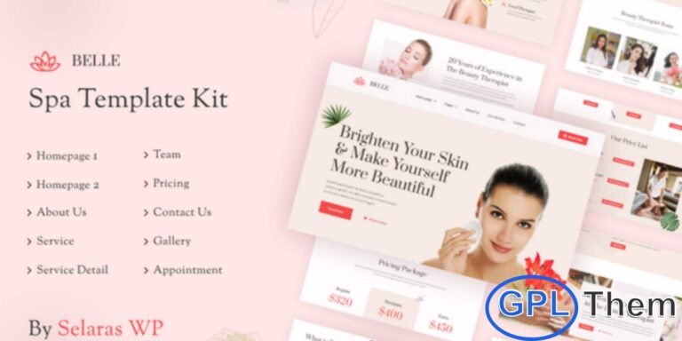 Belle – Spa Massage & Wellness Elementor Template Kit (SEO-Friendly Rewrite) Belle is a beautifully crafted Elementor Template Kit designed specifically for Spa, Massage, Wellness, and Holistic Health businesses. Perfect for spa resorts, yoga studios, wellness centers, and health-focused services, this kit delivers a calming and professional design that enhances your brand’s online presence.