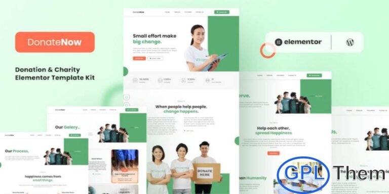 Donatenow – Donation & Charity Elementor Template Kit Donatenow is a modern and beautifully designed Elementor Template Kit crafted for charity organizations, fundraising campaigns, non-profit projects, and donation platforms. Its clean and elegant layout makes it easy to present your cause professionally and inspire supporters to take action.