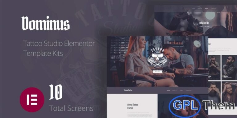 Dominus – Tattoo Studio Elementor Template Kit Dominus is a stylish and modern-vintage Elementor Template Kit crafted specifically for tattoo studios, body art professionals, and small creative workshops. Designed with a bold and artistic aesthetic, it helps you build a visually striking website that reflects your studio’s identity.