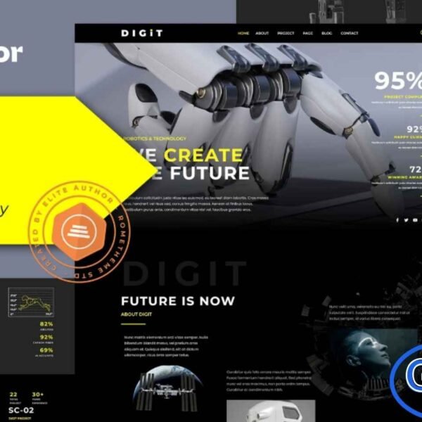 Digit – Robotics & Technology Elementor Template Kit Digit is a modern, fully responsive Robotics & Technology Elementor Template Kit designed for businesses offering robotics, AI solutions, automation services, and advanced tech innovations. Featuring a sleek dark-style design and a clean, professional layout, this template kit allows you to build a cutting-edge technology website with ease.