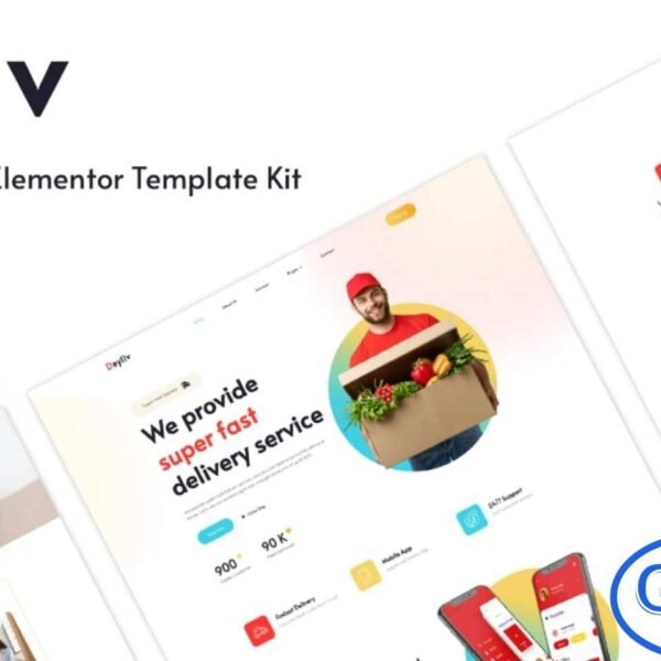Deyliv – Food Delivery App Elementor Template Kit Deyliv is a modern and user-friendly Food Delivery App Elementor Template Kit designed for all types of food delivery services, including pizza delivery, burger delivery, and dessert or sweets delivery such as donuts and pastries. Featuring a clean, minimalist layout and a fully responsive structure, this kit makes it simple to build a professional food delivery website using Elementor—no coding needed.
