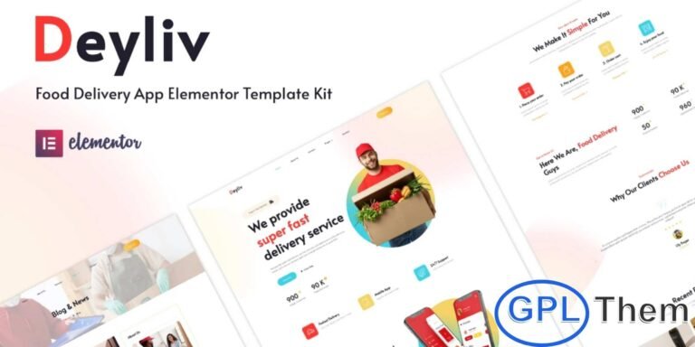Deyliv – Food Delivery App Elementor Template Kit Deyliv is a modern and user-friendly Food Delivery App Elementor Template Kit designed for all types of food delivery services, including pizza delivery, burger delivery, and dessert or sweets delivery such as donuts and pastries. Featuring a clean, minimalist layout and a fully responsive structure, this kit makes it simple to build a professional food delivery website using Elementor—no coding needed.
