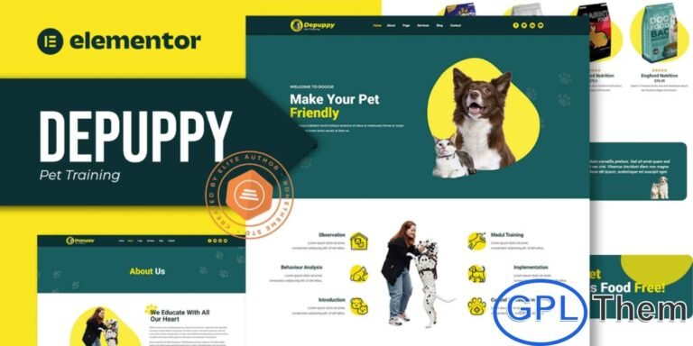 Depuppy – Pet Training Elementor Template Kit Depuppy is a modern and beautifully designed Elementor Template Kit created specifically for pet training centers, pet schools, pet shops, pet care services, and veterinary websites. With its clean, responsive, and elegant layout, this kit makes it easy to build a professional website in just minutes.