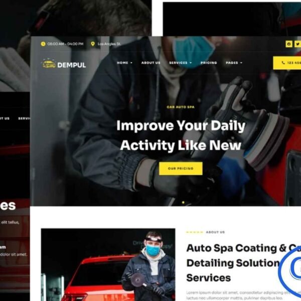 Dempul – Car Auto Spa & Detailing Services Elementor Template Kit Dempul is a premium Elementor Template Kit crafted for car spa, auto detailing, vehicle cleaning, polishing, and automotive care service websites. Designed with Elementor Pro, it features a clean, modern layout that ensures a professional online presence for your auto service business.