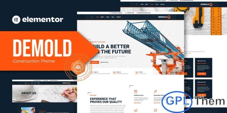 Demold – Construction Elementor Template Kit Demold is a modern and professional Elementor Template Kit crafted for construction companies, handyman services, contractors, builders, and renovation businesses. It offers clean, high-quality layouts that help you showcase your services, projects, and expertise in a visually appealing way. This is not a WordPress theme; instead, it provides ready-made page content designed exclusively for the Elementor page builder.
