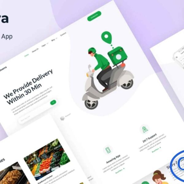 Deliverra – Food & Grocery Delivery App Elementor Template Kit Deliverra is a sleek and modern Elementor Template Kit designed for creating professional WordPress websites for mobile app landing pages, particularly for on-demand food and grocery delivery apps. With its unique and visually appealing design, this kit ensures your website stands out and engages users effectively.