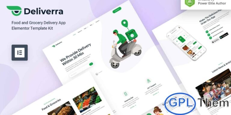 Deliverra – Food & Grocery Delivery App Elementor Template Kit Deliverra is a sleek and modern Elementor Template Kit designed for creating professional WordPress websites for mobile app landing pages, particularly for on-demand food and grocery delivery apps. With its unique and visually appealing design, this kit ensures your website stands out and engages users effectively.
