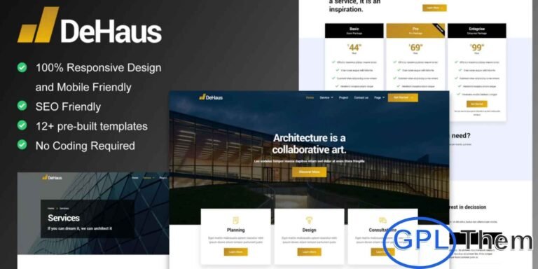 Dehaus – Interior Design & Architecture Elementor Template Kit Dehaus is a modern and professional Elementor Template Kit designed for interior designers, architects, real estate professionals, and furniture businesses. With its clean and contemporary style, this kit allows you to showcase your design projects, portfolios, and services with elegance.