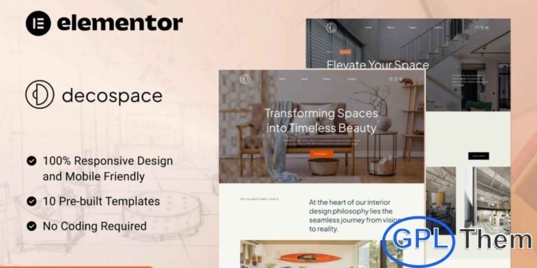 Decospace – Sleek Home Decor Elementor Template Kit Decospace is a modern and stylish Elementor Template Kit designed for interior designers, architects, and home decor businesses. With its elegant layout, beautiful image galleries, and smooth navigation, Decospace makes it easy to showcase your portfolio, highlight design services, and attract potential clients.