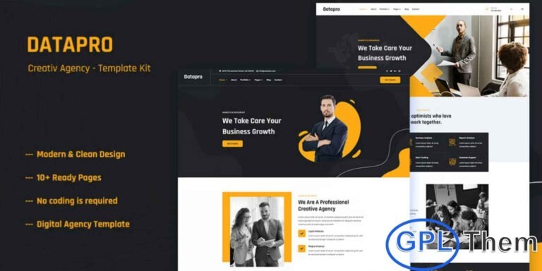 Datapro – Creative Agency Elementor Template Kit Datapro is a modern and versatile Elementor Template Kit designed for creative agencies, freelancers, and digital studios. With its clean, professional, and visually appealing design, Datapro helps you establish a strong online presence and showcase your services, portfolio, and projects effectively.