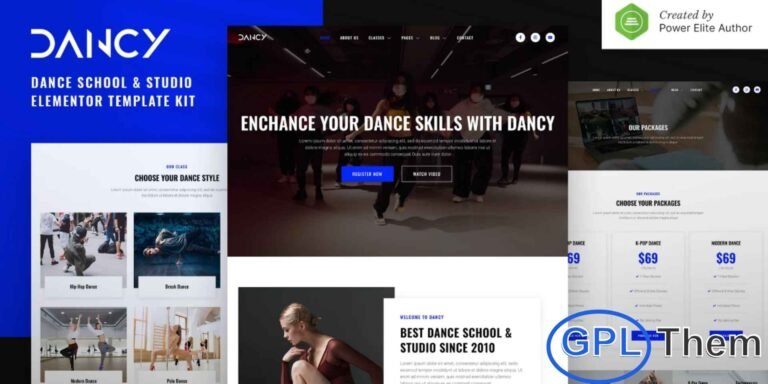 Dancy – Dance School & Studio Elementor Template Kit Dancy is a modern and fully responsive Elementor Template Kit designed for dance schools, studios, Zumba and fitness classes, ballet, yoga studios, and performing arts centers. With its clean, stylish, and visually engaging design, Dancy allows you to showcase classes, instructors, schedules, and events effectively.