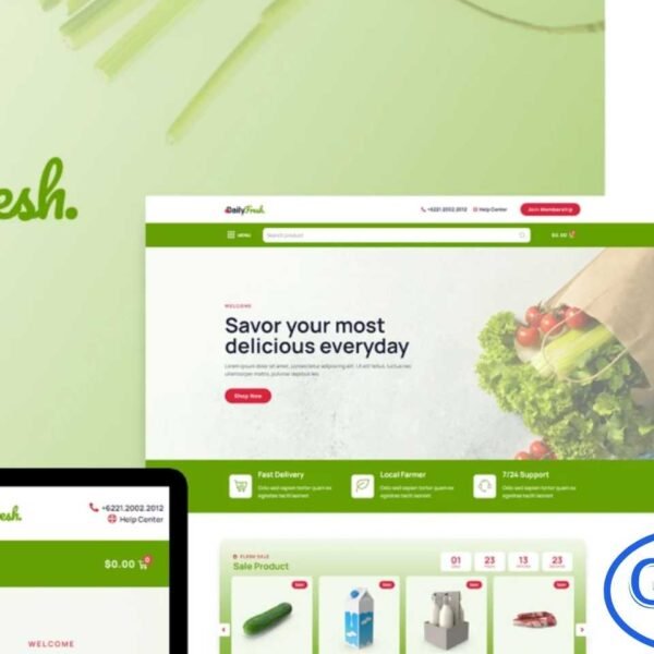 DailyFresh – Grocery Store Elementor Template Kit DailyFresh is a modern and fully responsive WooCommerce Elementor Template Kit designed for grocery stores, online food markets, and fresh produce shops. With over 12 pre-built templates featuring a clean, stylish, and contemporary design, DailyFresh makes it easy to create a professional online grocery store.