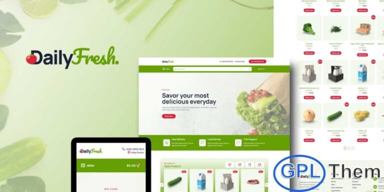 DailyFresh – Grocery Store Elementor Template Kit DailyFresh is a modern and fully responsive WooCommerce Elementor Template Kit designed for grocery stores, online food markets, and fresh produce shops. With over 12 pre-built templates featuring a clean, stylish, and contemporary design, DailyFresh makes it easy to create a professional online grocery store.