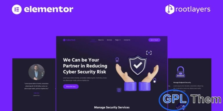 Cybertech – Cyber Security Elementor Pro Full Site Template Kit Cybertech is a fully responsive Elementor Pro Full Site Template Kit designed for cyber security companies, IT service providers, and technology businesses. With a modern and professional design, Cybertech allows you to quickly build a complete website showcasing your services, solutions, and expertise.