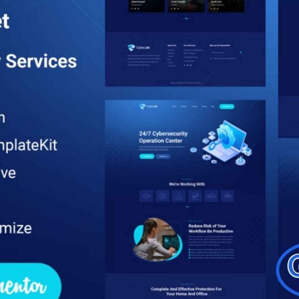 CyberJet – Web Security Elementor Template Kit CyberJet is a modern and fully responsive Elementor Template Kit crafted for cybersecurity companies, web protection services, and IT security providers. Featuring a sleek and professional design, CyberJet helps you showcase your services, solutions, and expertise effectively.
