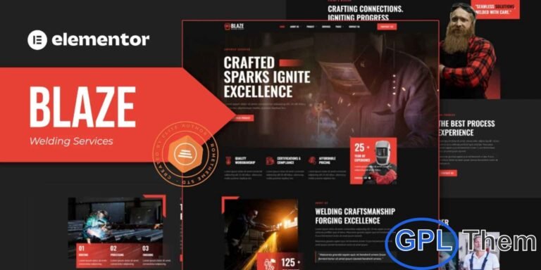 Blaze – Welding Services Elementor Template Kit Blaze is a modern and fully responsive Elementor Template Kit designed specifically for welding services, metalworking businesses, and industrial companies. With a sleek and professional layout, Blaze allows you to showcase your welding projects, services, and expertise in a visually appealing way.