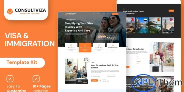 Consultviza – Immigration & Visa Consulting Elementor Template Kit Consultviza – Immigration & Visa Consulting Elementor Template Kit is a modern, professional solution for creating websites for immigration and visa consultancy services. Perfect for agencies assisting with work visas, study permits, or permanent residency applications, this kit features sleek, user-friendly layouts to effectively showcase your services.