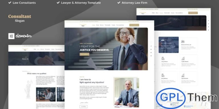Consultants – Lawyer & Attorney Elementor Template Kit Consultants – Lawyer & Attorney Elementor Template Kit is a professional solution for building websites for law firms, attorneys, legal consultants, and consulting agencies. With a clean, pixel-perfect design, this template kit ensures your website looks modern and trustworthy.