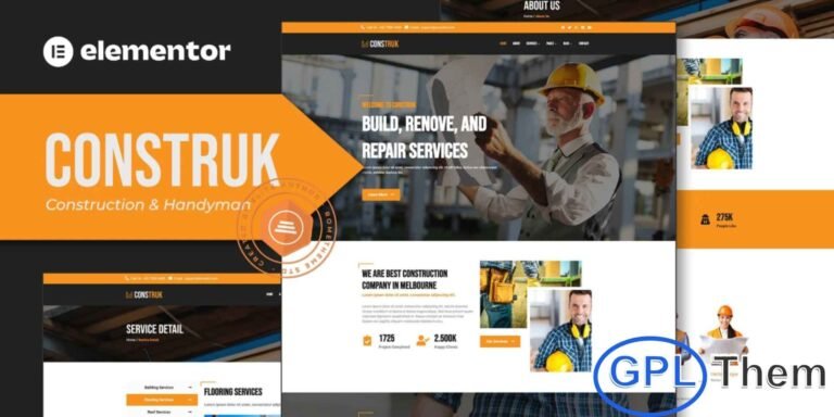 Construk – Construction Elementor Template Kit Construk – Construction Elementor Template Kit is a professional solution for creating websites for architecture, construction, handyman, and building service businesses. Designed to showcase your projects, services, and expertise, Construk offers modern, fully responsive layouts that help your business stand out online.