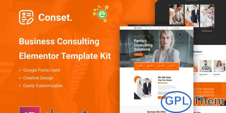 Conset – Business Consulting Elementor Template Kit Conset – Business Consulting Elementor Template Kit is a versatile solution designed for all types of business and consulting services. Perfect for business consultants, marketing agencies, investment advisors, financial consultants, insurance brokers, advertising consultants, accountants, HR and PR consulting firms, as well as small and medium-sized companies in the IT sector or related industries.