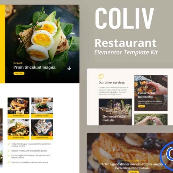 Coliv – Restaurant Elementor Template Kit Coliv – Restaurant Elementor Template Kit is a clean, responsive, and professional solution for creating restaurant websites quickly and easily with WordPress. Perfect for restaurants, chefs, food businesses, and cafes, this creative template kit helps you showcase your menu, highlight signature dishes, and promote your services.