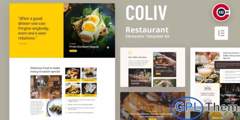 Coliv – Restaurant Elementor Template Kit Coliv – Restaurant Elementor Template Kit is a clean, responsive, and professional solution for creating restaurant websites quickly and easily with WordPress. Perfect for restaurants, chefs, food businesses, and cafes, this creative template kit helps you showcase your menu, highlight signature dishes, and promote your services.
