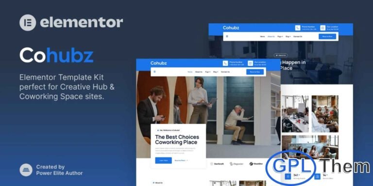 Cohubz – Creative Hub & Coworking Space Elementor Template Kit Cohubz – Creative Hub & Coworking Space Elementor Template Kit is a modern, clean, and professional solution for creating WordPress websites for coworking spaces, creative hubs, meeting rooms, office rentals, and related businesses. Featuring a fully responsive, retina-ready design, Cohubz ensures your website looks perfect on all devices.