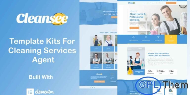 Cleansee – Cleaning Service Elementor Template Kit Cleansee is a modern and professionally crafted Cleaning Service Elementor Template Kit designed to help you build a high-quality website quickly and efficiently. Perfect for residential cleaning, commercial cleaning, housekeeping, maid services, and facility maintenance businesses, this kit provides 12 beautifully designed page and section templates.