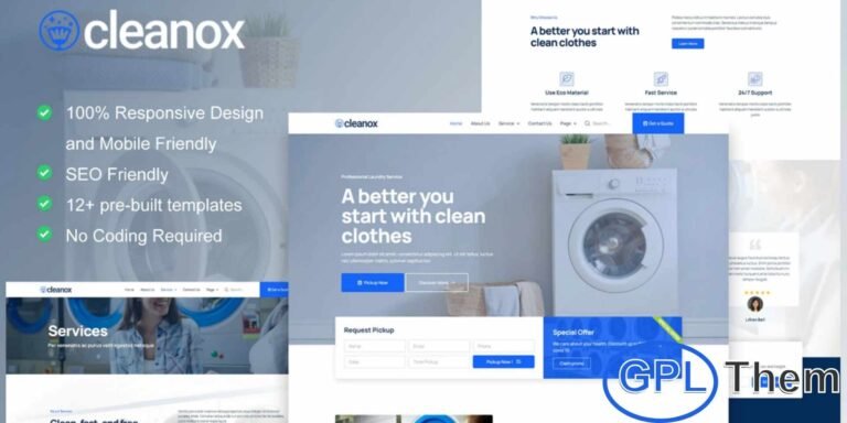Cleanox – Laundry Service Elementor Template Kit Cleanox is a modern and professionally designed Elementor Template Kit tailored for laundry service businesses. Whether you offer dry cleaning, washing, ironing, fabric care, or self-service laundry, this kit provides the perfect layout to present your services with clarity and style. Built with a clean and polished design, Cleanox ensures your website looks trustworthy, professional, and easy to navigate.