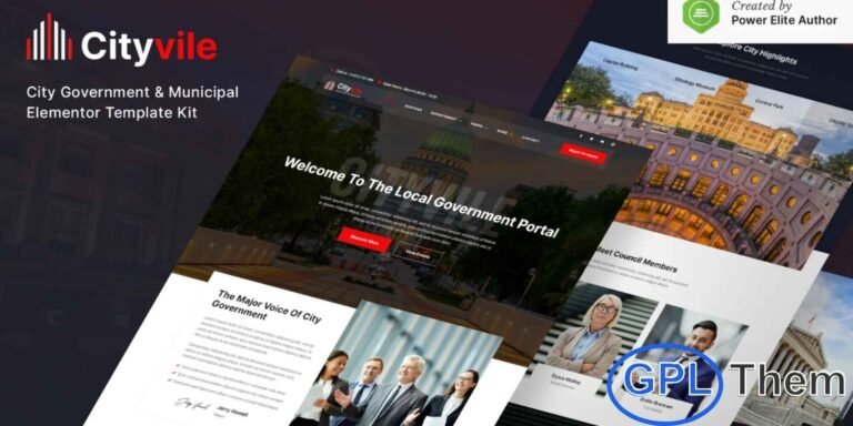 Cityvile – City Government & Municipal Elementor Template Kit Cityvile is a modern and clean Elementor Template Kit designed specifically for City Government, Municipalities, Local Government Departments, and City Portal websites. Its professional layout helps you present public services, community programs, announcements, and administrative information in a clear and engaging way.