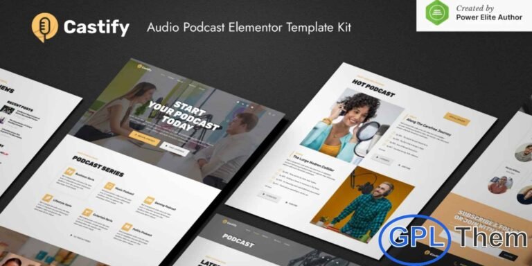 Castify – Audio Podcast Elementor Template Kit Castify is a modern, SEO-friendly Elementor Template Kit designed to help you professionally showcase and promote your podcast. Whether you’re an individual creator or part of a team, Castify offers a clean and engaging layout ideal for podcasters, comedians, storytellers, influencers, celebrities, radio hosts, and media networks.