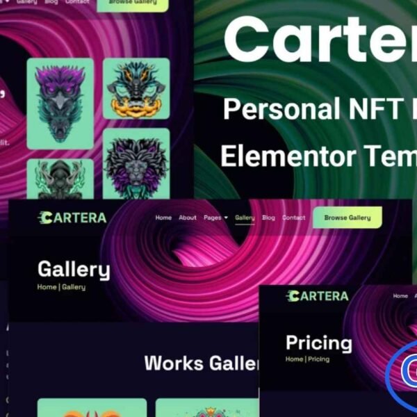 Cartera – Personal NFT Portfolio Elementor Template Kit Cartera is a modern and SEO-friendly Personal NFT Portfolio Elementor Template Kit designed to help you build a stunning digital presence with ease. Perfect for NFT creators, digital artists, crypto collectors, and Web3 enthusiasts, this kit offers clean, user-friendly layouts that require no coding.