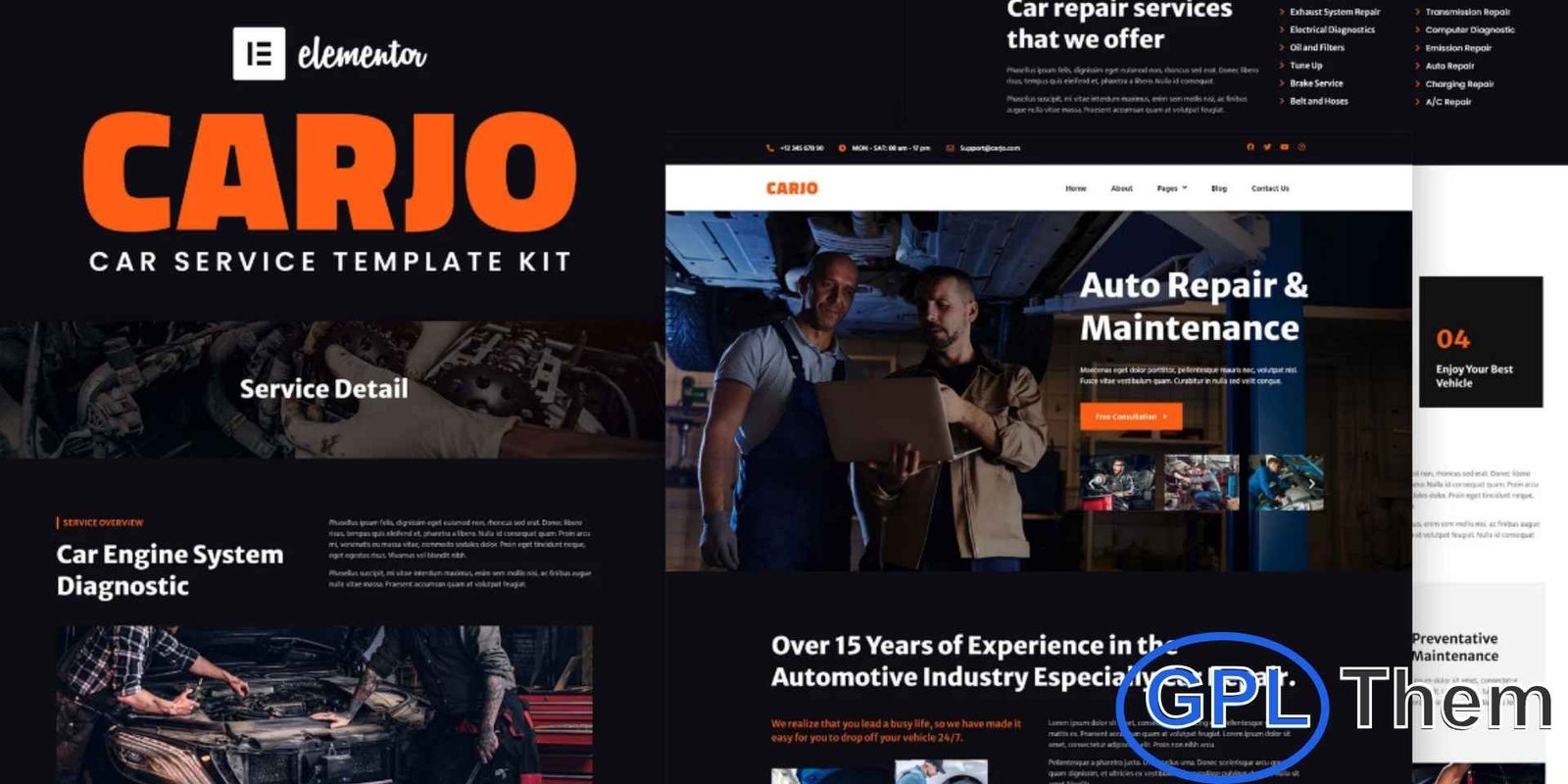Carjo – Car Services & Repair Elementor Template Kit Carjo – Car Services & Repair Elementor Template Kit Carjo is a professionally crafted Elementor Template Kit designed specifically for Auto Services, Car Repair Shops, Vehicle Maintenance Centers, and Automotive Service Providers. Built for the Elementor Page Builder plugin, this kit offers a complete set of pre-designed, fully responsive templates that you can easily customize without writing any code.