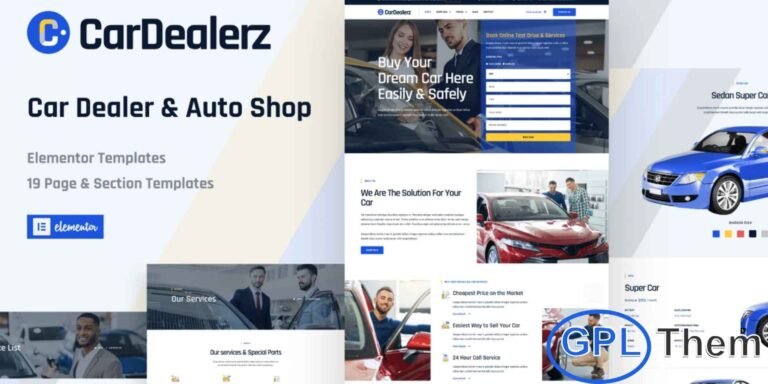 CarDealerz – Auto Dealer & Auto Shop Elementor Template Kit CarDealerz is a modern and professional Elementor Template Kit designed specifically for car dealerships, auto shops, car showrooms, repair centers, and automotive sales businesses. With its fully responsive and visually appealing layouts, this kit provides all the pre-designed pages and sections you need to build a successful online presence.
