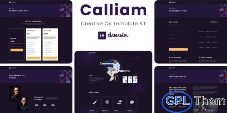 Calliam – Creative CV Elementor Template Kit Calliam is a modern and creative Elementor Template Kit designed for professionals, freelancers, and corporate businesses who want to showcase their work, skills, and services in a polished and professional manner.