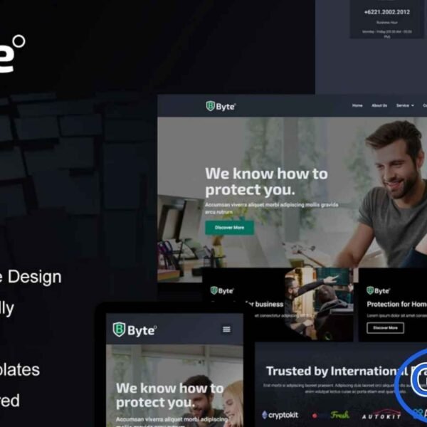 Byte – Cyber Security Business Elementor Template Kit Byte is a modern and professional Elementor Template Kit designed for cyber security businesses, tech companies, and security service providers. Featuring a sleek dark-themed design, Byte allows you to create a polished and trustworthy online presence for your company.