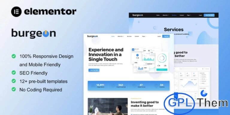 Burgeon – Tech Startup & Business Elementor Template Kit Burgeon is a modern and professional Elementor Template Kit designed specifically for tech startups, business websites, and enterprise services. Featuring a clean and simple design, this kit helps you create a polished online presence that reflects professionalism and innovation.