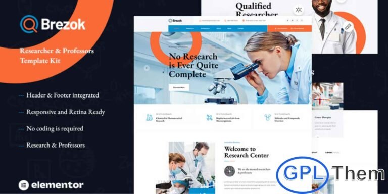 Brezok – Academic Research & STEM Elementor Template Kit Brezok is a modern, clean, and professionally designed Elementor Template Kit built specifically for Academic Research and STEM-related websites. It is perfect for science research centers, chemistry and biology laboratories, health research institutes, medical labs, and all types of commercial laboratory services.