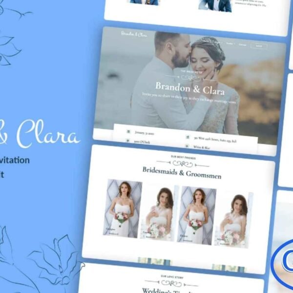 Brandon & Clara – Wedding Event Invitation Elementor Template Kit Brandon & Clara is a beautifully crafted Elementor Template Kit designed to help couples create an elegant and modern wedding event website. Perfect for digital wedding invitations, this kit offers a romantic and visually appealing layout that makes sharing your special day easy and memorable.