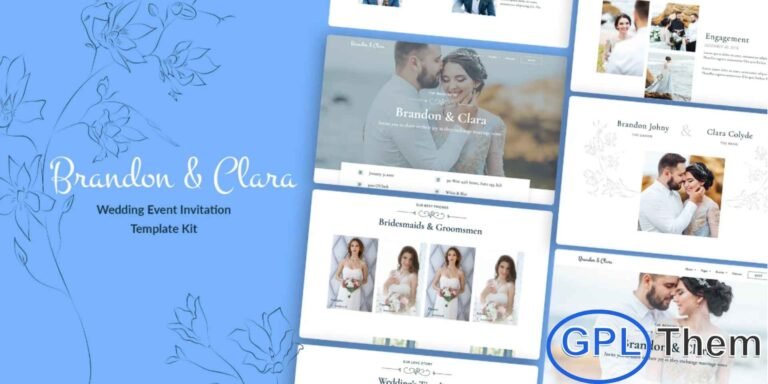 Brandon & Clara – Wedding Event Invitation Elementor Template Kit Brandon & Clara is a beautifully crafted Elementor Template Kit designed to help couples create an elegant and modern wedding event website. Perfect for digital wedding invitations, this kit offers a romantic and visually appealing layout that makes sharing your special day easy and memorable.