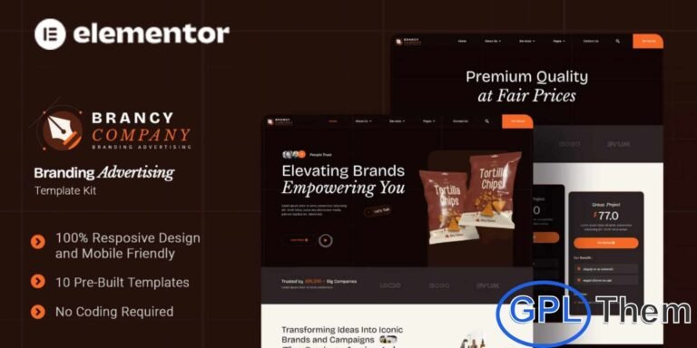 Brancy – Branding & Advertising Elementor Template Kit Brancy is a modern and professional Elementor Template Kit designed for businesses in the branding, advertising, and digital marketing industry. Perfect for agencies focused on creative campaigns, brand identity development, and digital strategy, this kit helps you establish a strong online presence with ease.