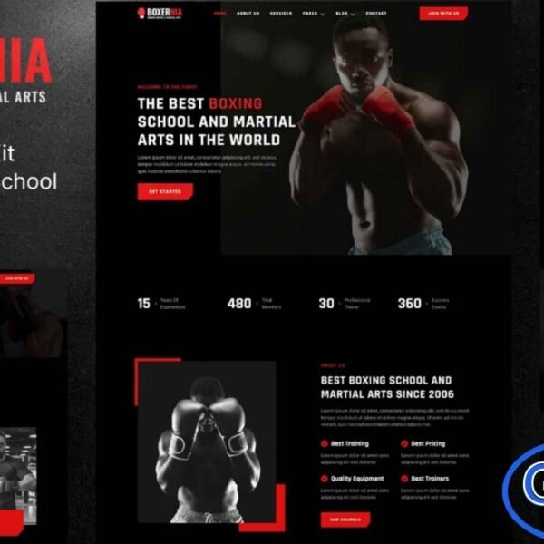 Boxernia – Boxing School & Martial Arts Elementor Template Kit Boxernia is a professionally designed Elementor Template Kit tailored for boxing schools, martial arts academies, and fitness training centers. Built for the Elementor Page Builder on WordPress, this kit features a modern, dynamic, and fully responsive layout optimized for all devices.
