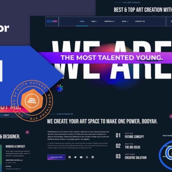 Booyah – Creative Artist Portfolio Elementor Template Kit Booyah is a modern and visually striking Elementor Template Kit designed for artists, designers, illustrators, studios, and creative professionals who want to showcase their work in a bold and engaging way. Featuring a sleek dark layout, this fully responsive kit delivers an immersive portfolio experience across all devices.